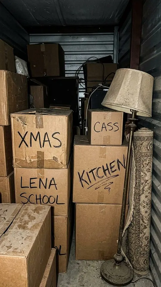 xmas. kitchen. lena school. and one box that just says cass.